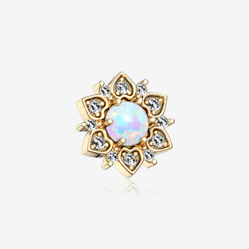 Golden Fire Opal Flower Love Sparkle Dermal Anchor Top-White Opal